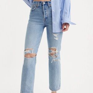 Levi's Wedgie Blue Straight Leg Distressed Jeans